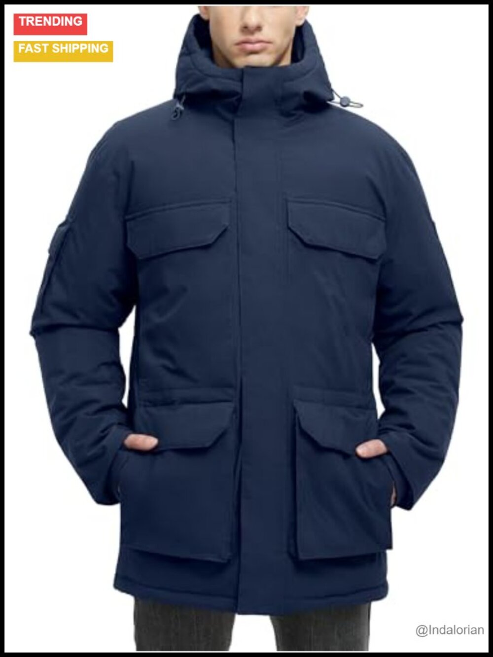 Men's Waterproof Insulated Down Jacket Winter Long Coat with Hood